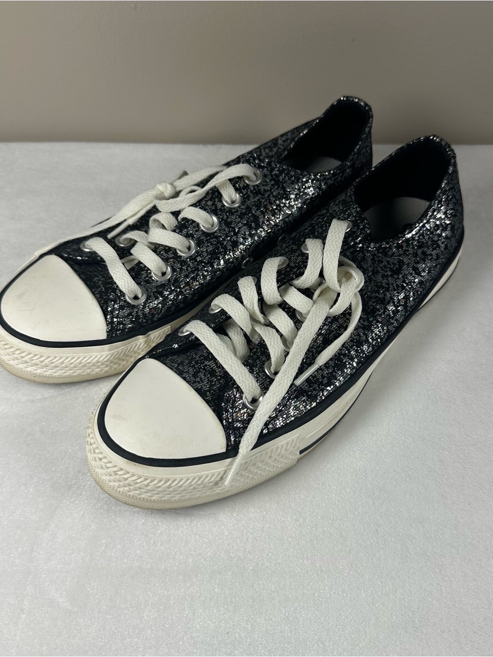 Converse Black Glitter Low-Top Sneakers with White Accents